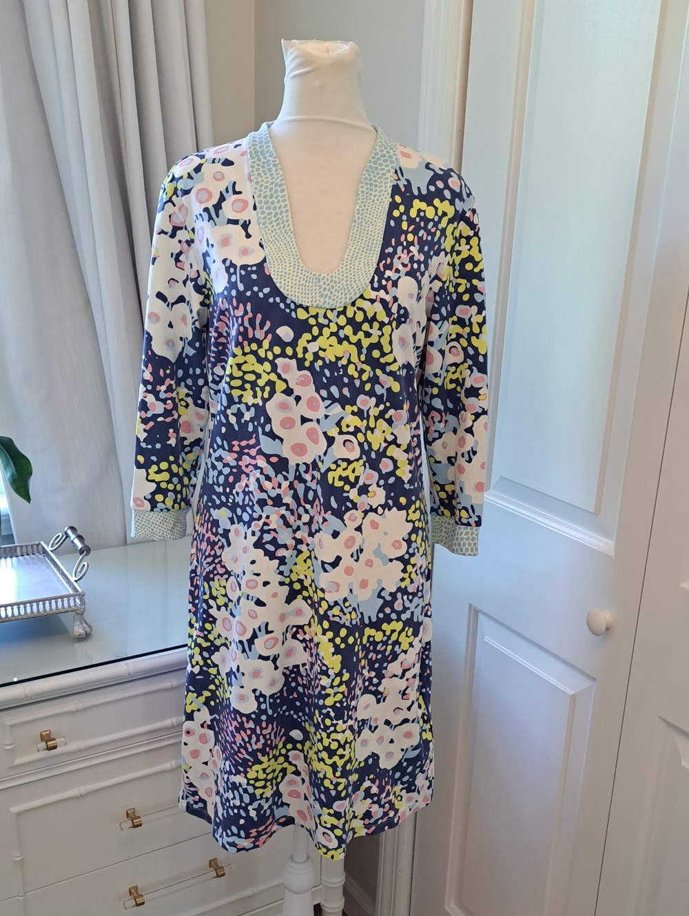 J.McLaughlin Womens Floral Print Summer/Preppy/Vacation Stretch Midi Dress M